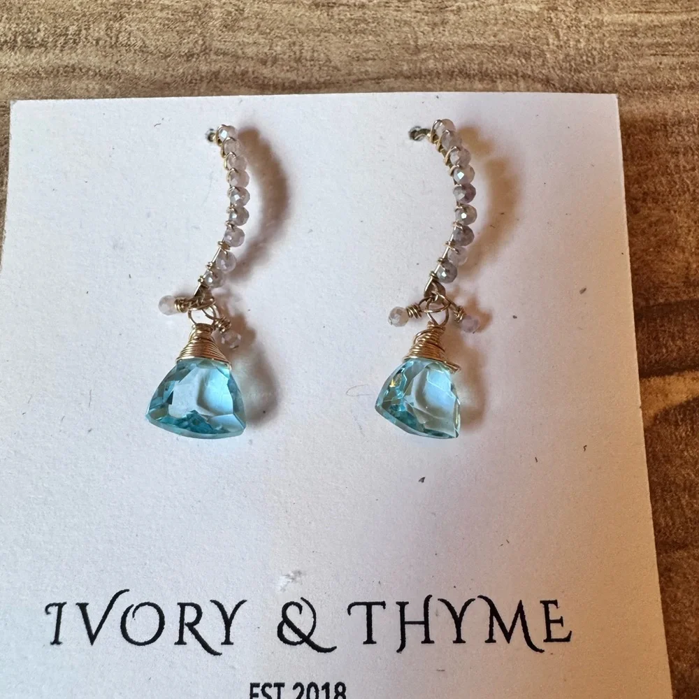 Ivory & Thyme Earrings Auqamarine Gold Wire wrapped Fairycore Quartz Earrings